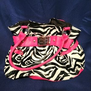 Massini Zebra Print Purse with Pink Accents